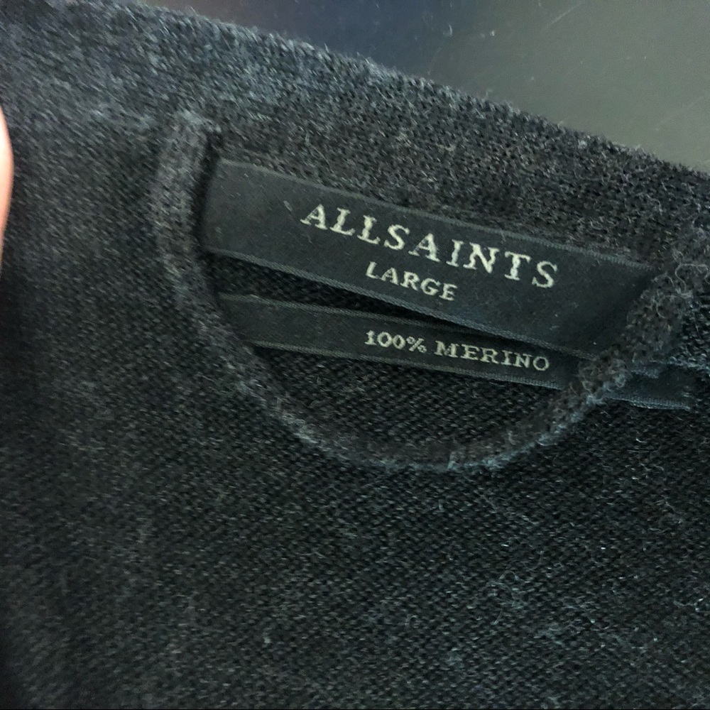Allsaints Charcoal Merino Cardigan Vented Sides L - Picture 3 of 8